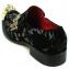 Fiesso Black Genuine Suede Floral Design Metal Tip Ornamented Slip On Shoes FI7394.